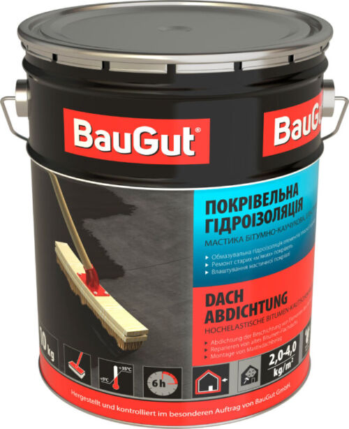 Мастика бітумно-каучукова BauGut покрівельна гідроізоляція 10 кг