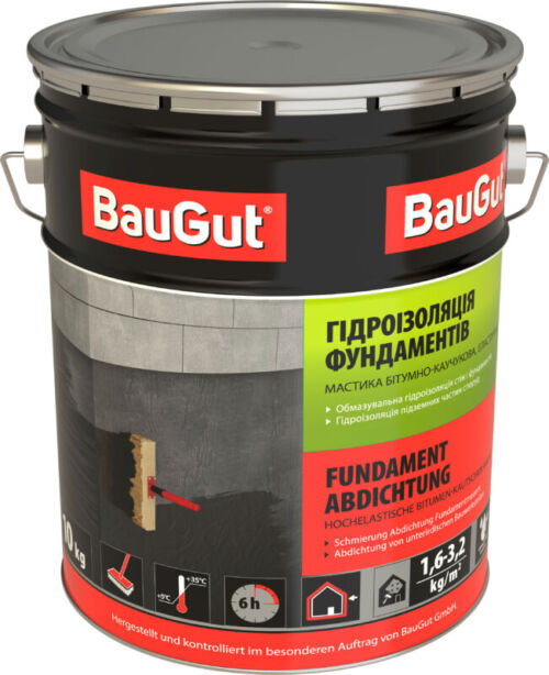 Мастика битумно-каучуковая BauGut гидроизоляция фундамента 10 кг
